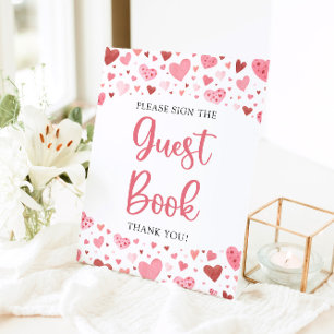Expositor En L Corazones Rosados Dulces Libro de Firmas para Invi