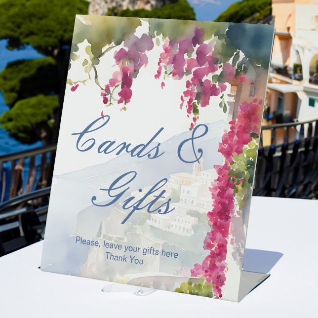 Expositor En L Costa de Amalfi Ducha de novia italiana mediterrán (Amalfi coast Mediterranean Italian bridal shower cards and gifts table Pedestal Sign)