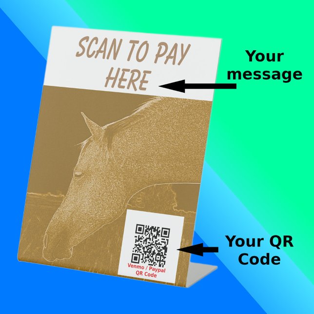 Expositor En L Craft Stall Scan2Pay Caballo marrón dorado (Front with Background)