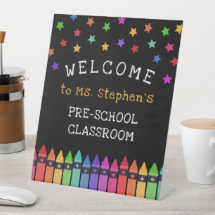 Expositor En L Crayons Stars colorida bienvenida al aula del prof