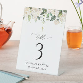 Expositor En L Cream White Flowers, Boho, Baptism Table Numbers