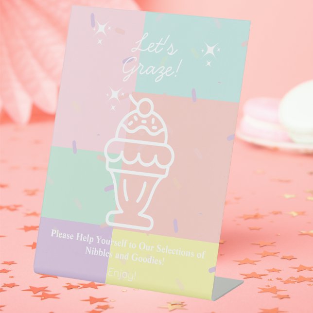 Expositor En L Crema de hielo retro ¡Vamos! (Retro Ice Cream Let's Graze! Pedestal Sign)