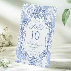 Expositor En L Cresta de Boda Número de Mesa Floral Azul Elegante
