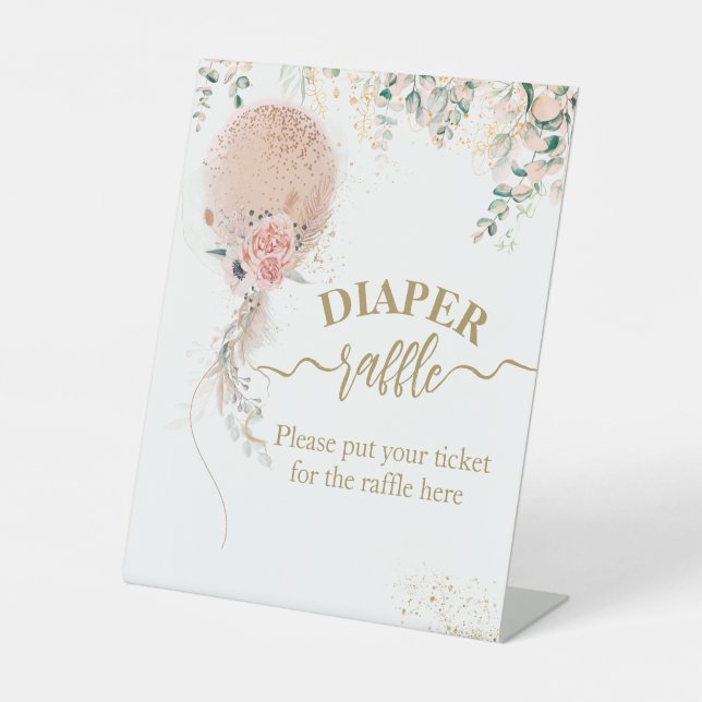 Expositor En L Cuaderno de Baby Shower con globo rosa Floral Euca (Anverso)