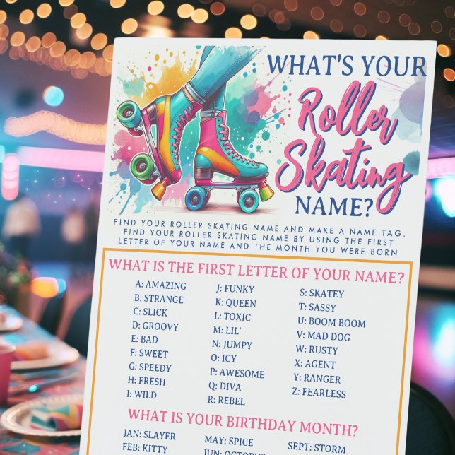 Expositor En L ¿Cuál es tu juego de patinaje sobre patines peaton (What's Your Roller Skating Name Game Pedestal Sign)