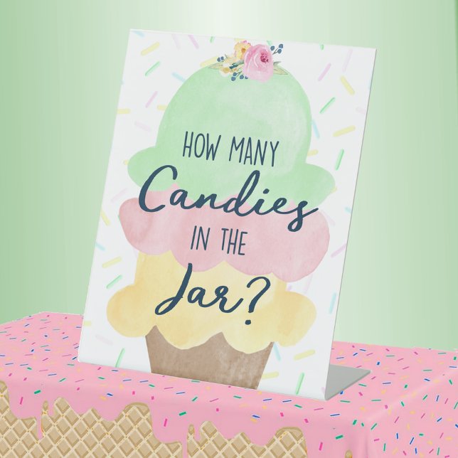 Expositor En L ¿Cuántos Fiestas de helado de candies? (How Many Candies Ice Cream Bridal Shower or Baby Shower Pedestal Table Sign)