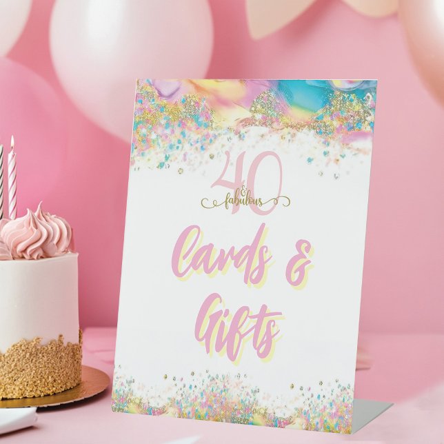 Expositor En L Cuarenta y fabulosas tarjetas y regalos Fiesta de  (Forty and Fabulous Cards and Gifts 40th Birthday Party Sign)