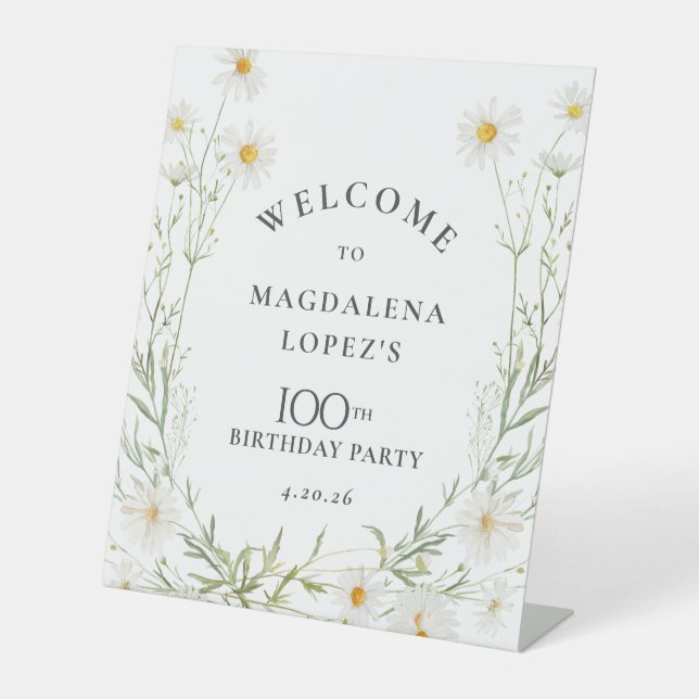 Expositor En L Cumpleaños 100 Flor Personalizada Daisy de Abril (Anverso)