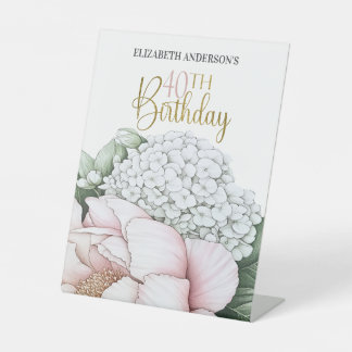 Expositor En L Cumpleaños 40 con Flor de Peonía Rosa Rubor