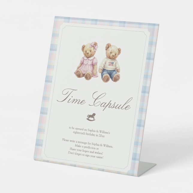Expositor En L Cumpleaños de gemelos Bearly primero (Anverso)