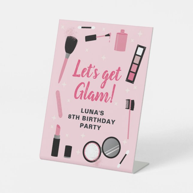 Expositor En L Cumpleaños del glamour de maquillaje rosado (Anverso)