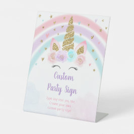 Expositor En L Cumpleaños editable en arcoiris de Unicornio