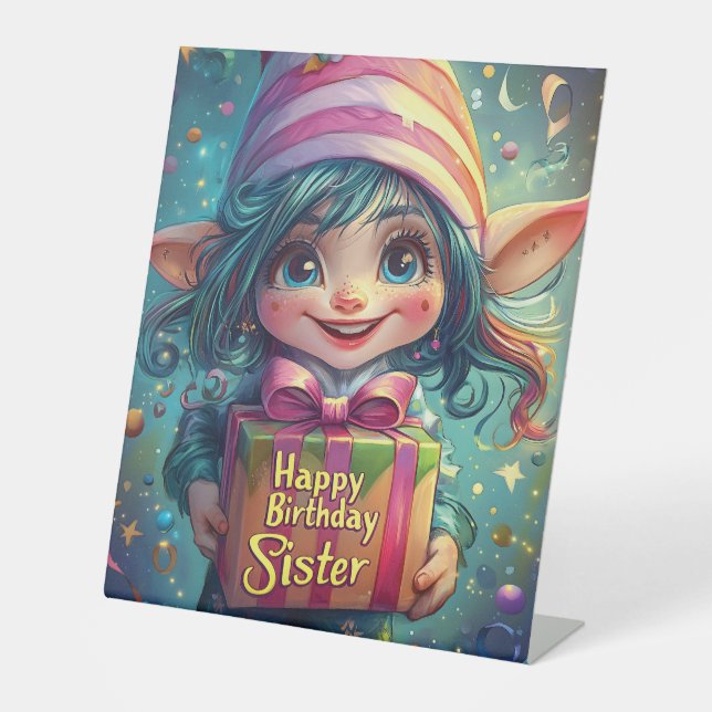 Expositor En L Cumpleaños Gnome - Feliz cumpleaños hermana (Anverso)