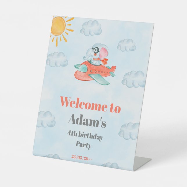 Expositor En L Cumpleaños piloto del elefante del avión Rótulo Pe (Anverso)