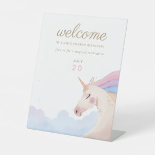 Expositor En L Cumpleaños Unicornio de la acuarela de oro de arco