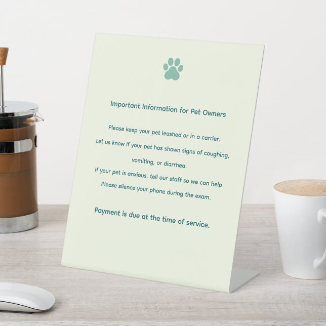 Expositor En L Custom Veterinary Exam Room Policy Sign (In Situ)