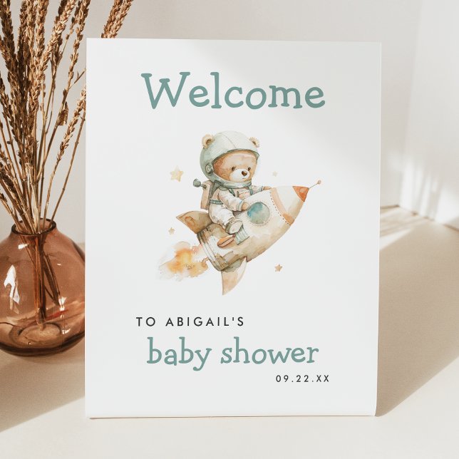 Expositor En L Cute Astronaut Teddy Bear Baby Shower Welcome (Subido por el creador)