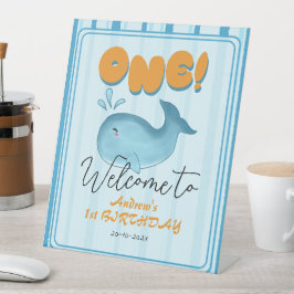 Expositor En L Cute Baby Blue Whale 1st Birthday Welcome