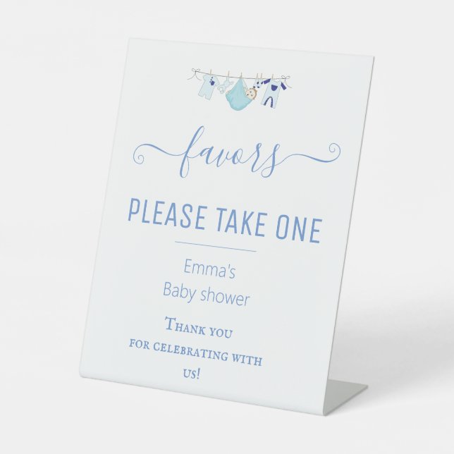 Expositor En L Cute Boy Blue Favor Baby Shower Table Rótulo (Anverso)