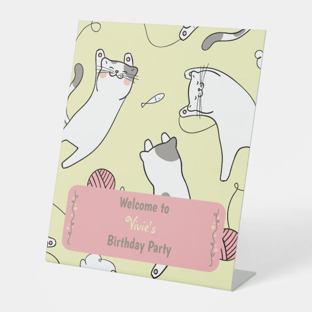 Expositor En L Cute Cat Birthday Party Welcome (Anverso)