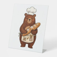 Cute Crayon Baker Bear con camiseta de chef de pan