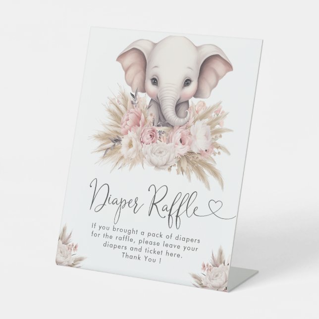 Expositor En L Cute Elefante Rosa Boho Chica Ducha Diaper Raffle (Anverso)