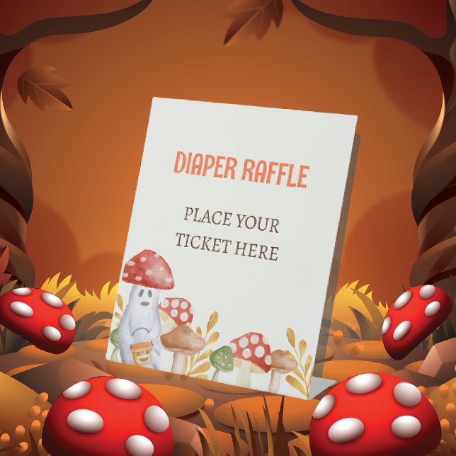 Expositor En L Cute Fantasma Mushroom Halloween Diaper Raffle (Cute Ghost Mushroom Halloween Diaper Raffle Pedestal Sign)