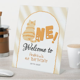 Expositor En L Cute Fat Orange Cat 1st Birthday Welcome