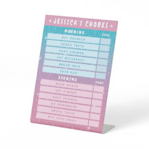 Cute Girly Pink Blue Glitter Kids Daily Chores