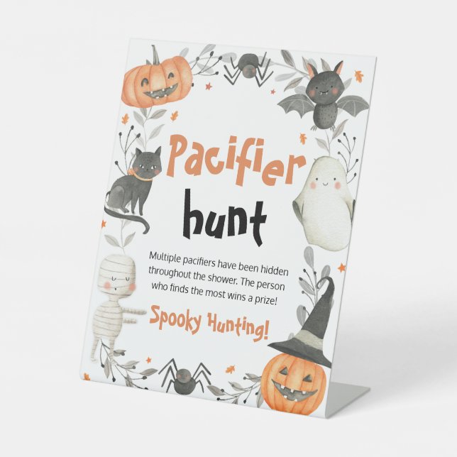 Expositor En L Cute Halloween Baby Shower Pacifier Hunt Rótulo (Anverso)