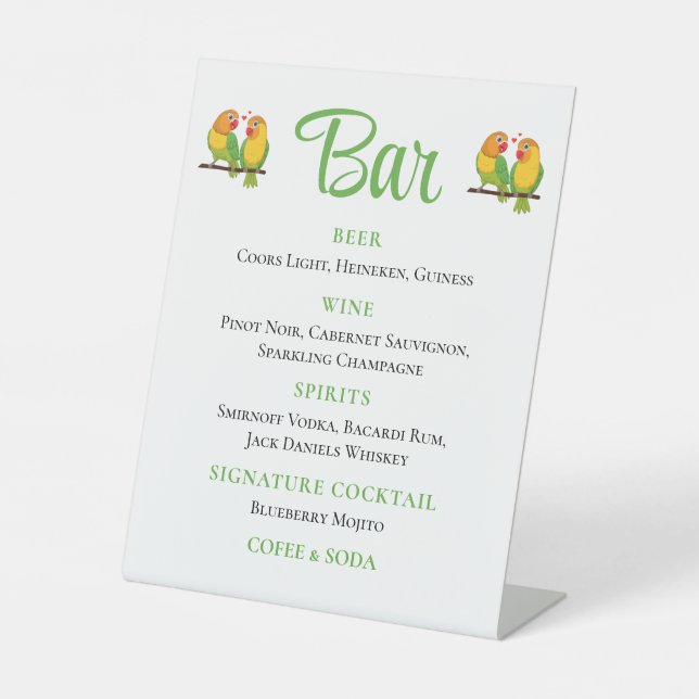 Expositor En L Cute Lovebird Love Birds Green Boda Bar (Anverso)