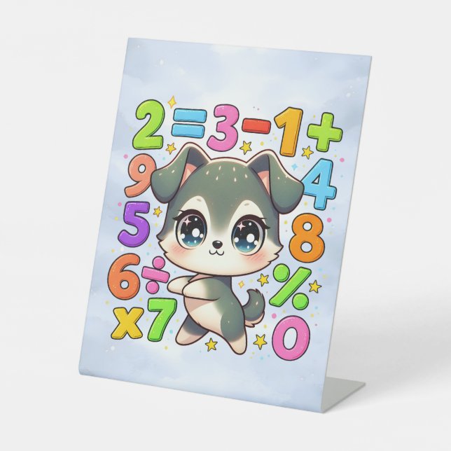 Expositor En L Cute Maths Puppy Numbers Desk Art for Kids (Anverso)