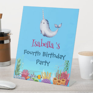 Expositor En L Cute Narwhal Fish Unicorn Mar de ballena Cumpleaño