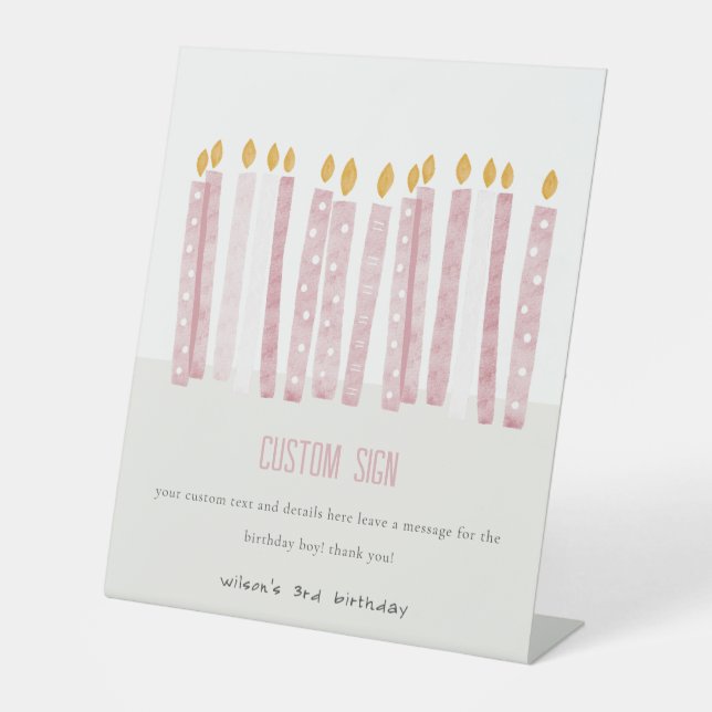 Expositor En L Cute Pastel Pink Birday Candles Personalizado Fies (Anverso)