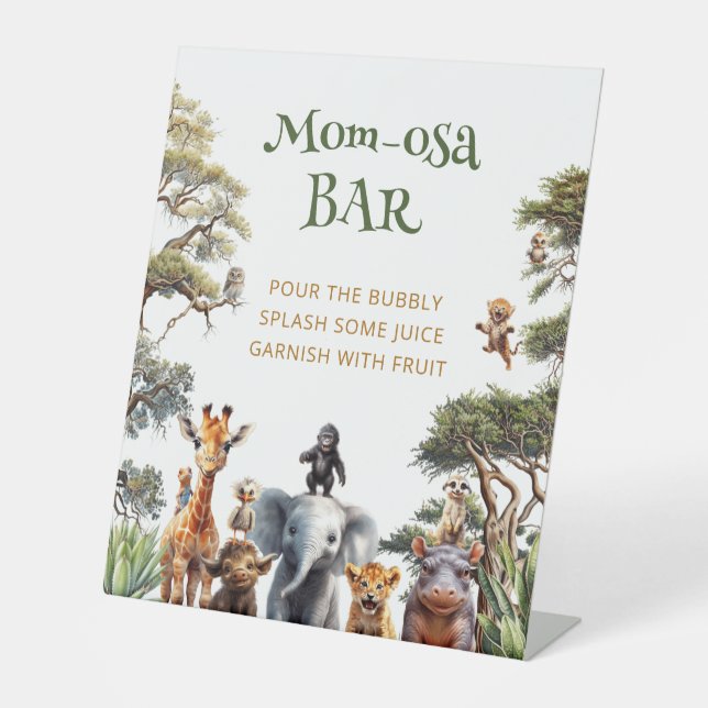 Expositor En L Cute Safari Animals Mom-osa Bar Baby Shower (Anverso)