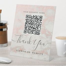 Expositor En L Cute Script Marble Pink Qr Code Contactless Pay