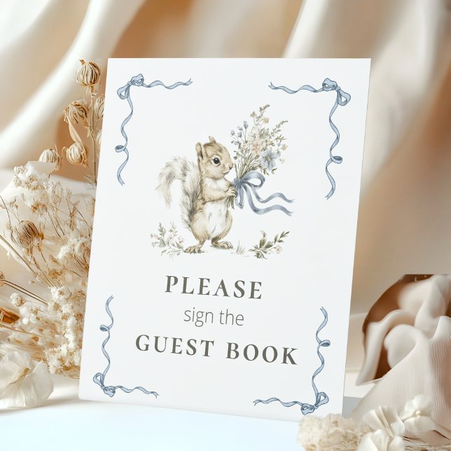 Expositor En L Cute Squirrel Baby Shower Guest Book Sign Blue (Subido por el creador)
