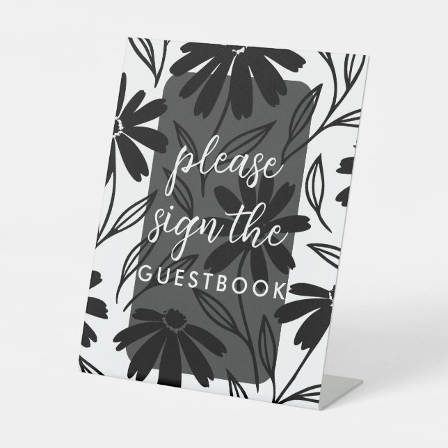 Expositor En L Daisies de tinta negra Números de tabla boho Rótul (Anverso)