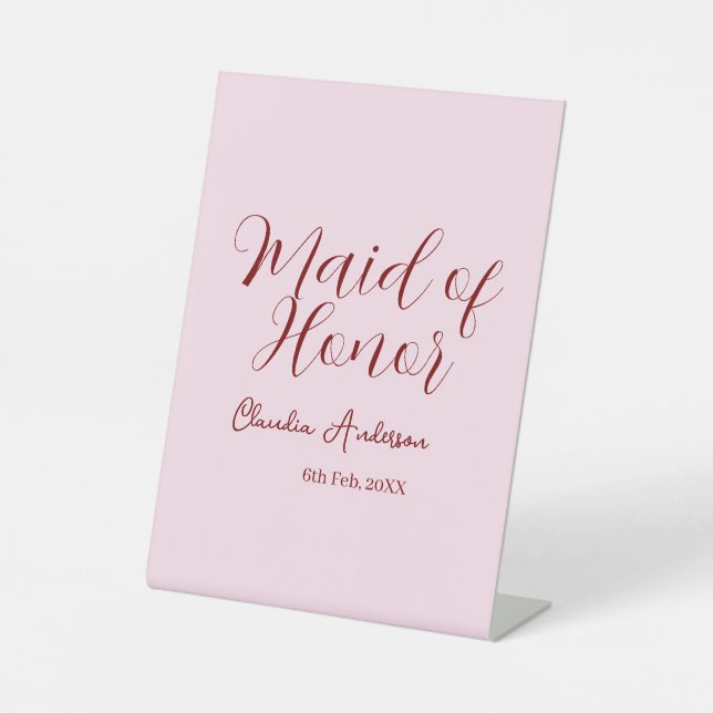 Expositor En L Dama de honor malva nombre fecha rosa pastel novia (Anverso)