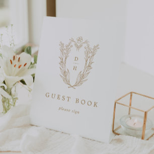 Expositor En L DAPHNE Oro Antiguo Boda Blanco Rótulo del libro de