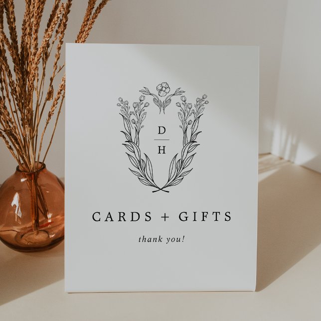 Expositor En L DAPHNE Tarjetas y Regalos de Boda Floral Blanca Ne (DAPHNE Black White Floral Wedding Cards and Gifts Pedestal Sign)
