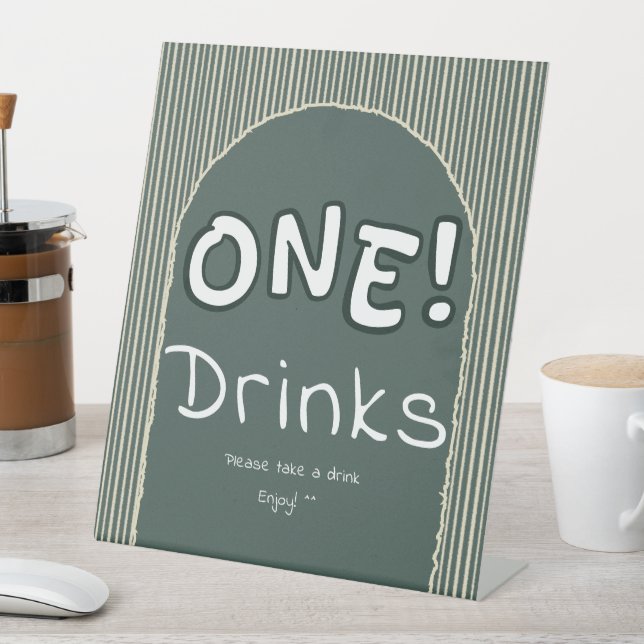 Expositor En L Dark Green Stripes 1st Birthday Drinks (In Situ)