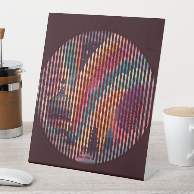 Expositor En L Dark Maroon Striped Pedestal Sign – Customizable (In Situ)