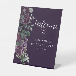 Expositor En L Dark Purple Floral Bridal Shower Welcome 