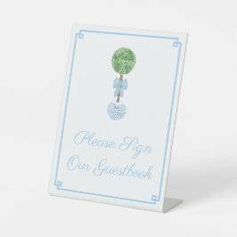Expositor En L Darling Topiary Blue Bow Wedding Shower Guestbook