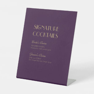 Expositor En L Deco de tipo de oro Menú de cócteles Boda morado