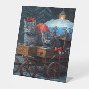 Expositor En L Decoración de Navidades de Sleigh de gato azul ori
