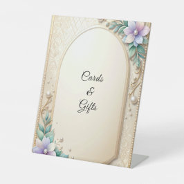 Expositor En L Decorative Floral Frame with Pearls Tabletop Signs