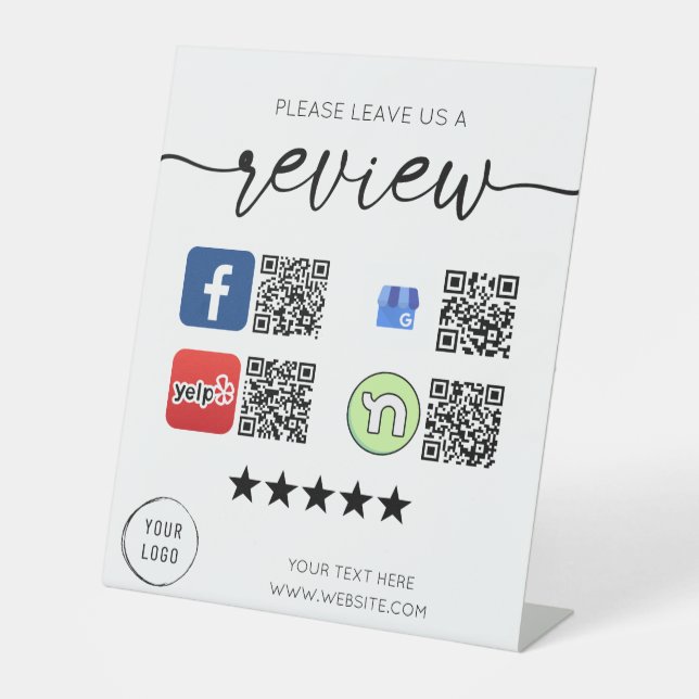 Expositor En L Deja una reseña 4 códigos QR blancos (Anverso)