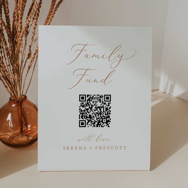 Expositor En L Delicada caligrafía de oro QR Código Fondo familia (Delicate Gold Calligraphy QR Code Family Fund Pedestal Sign)